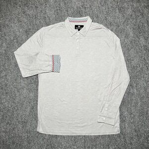 Buttercloth Polo Shirt Mens Large Gray Long Sleeve Geometric Flip Cuff Cotton